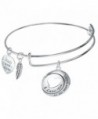 Sterling Silver ''I Love You To The Moon And Back'' Dangle Charm Adjustable Wire Bangle Bracelet - C612G2TD71X