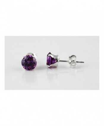 Sterling Silver Purple 2mm Round Cubic Zirconia CZ Stud Earrings - C1115OX4EKH