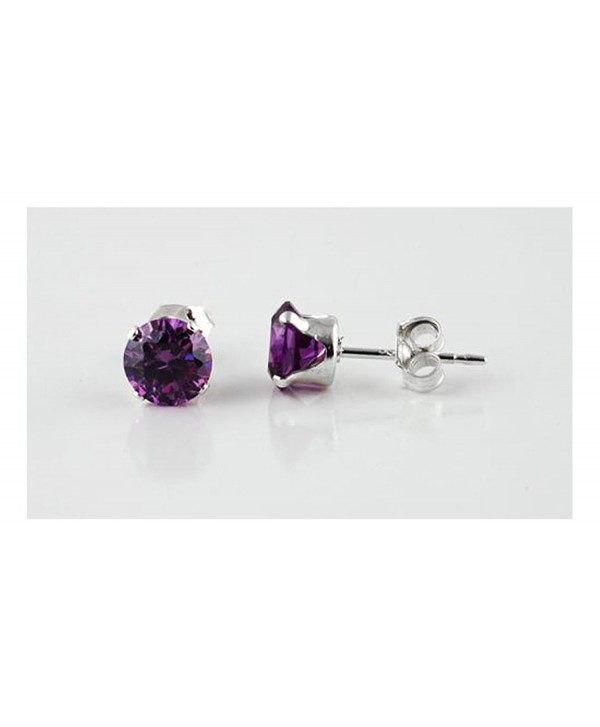 Sterling Silver Purple 2mm Round Cubic Zirconia CZ Stud Earrings - C1115OX4EKH