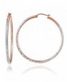 Hoops & Loops Rose Gold Flash Sterling Silver Two-Tone 2mm Diamond-Cut Round Hoop Earrings- All Sizes - C612KKGIB7T