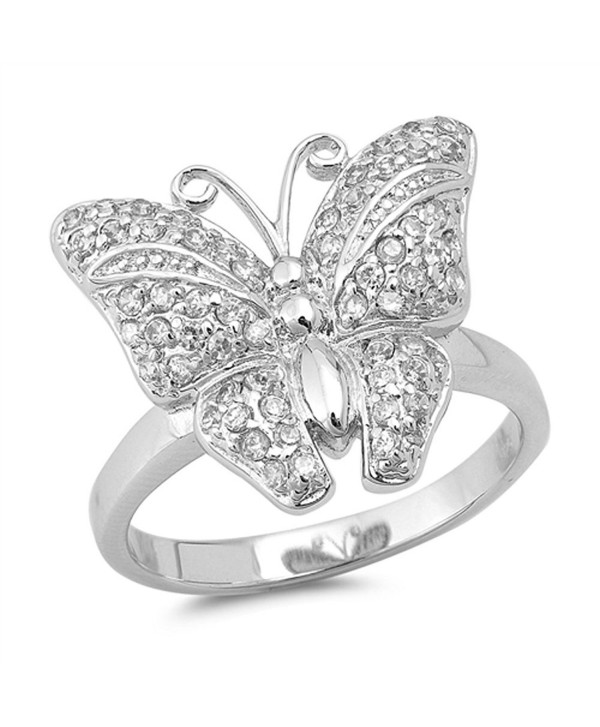 Butterfly Micro Pave White CZ Classic Ring .925 Sterling Silver Band Sizes 5-10 - CF12JBXHD7L
