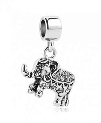 LilyJewelry Elephant Dangle Charm Animal Beads For European Bracelets - White - C4184QYC42D