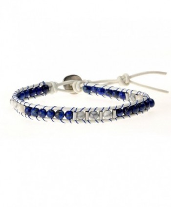 ZLYC Women Hand Woven Two Tone Stone Beaded Leather Cord Adjustable Wrap Bracelet - Blue - CT12B7EAPAH