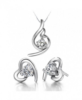 YLR White Gold Plated Love Heart Charm With CZ Fashion Jewelry Necklace Earring Women Sets - CN11VZPNLV1