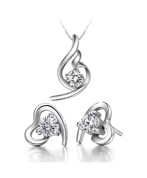 YLR White Gold Plated Love Heart Charm With CZ Fashion Jewelry Necklace Earring Women Sets - CN11VZPNLV1