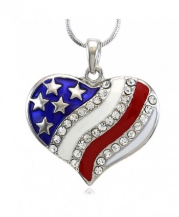 4th of July USA US Flag Heart Star Pendant Necklace Charm Women Fashion Jewelry - C1118ZDH5KT