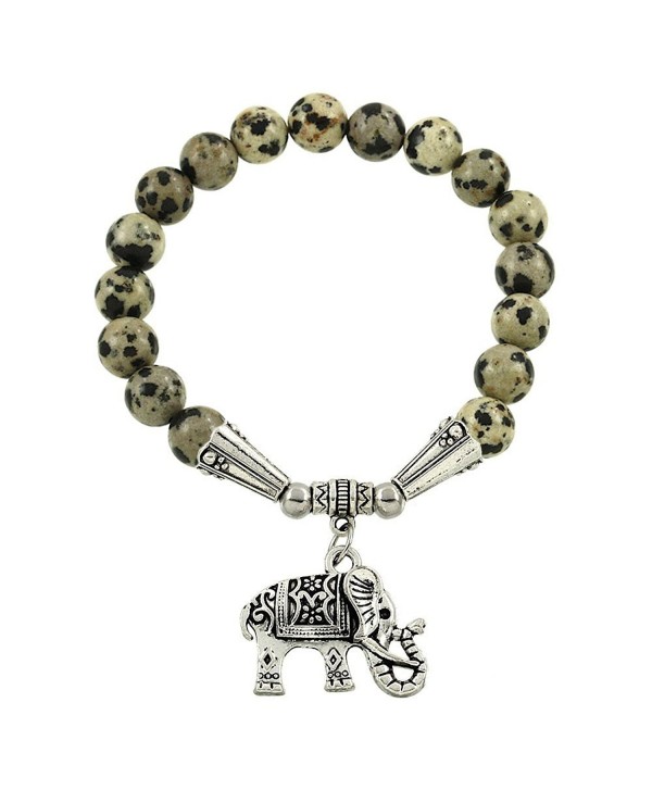 Falari Elephant Lucky Charm Natural Stone Bracelet Dalmatian Stone B2448-DM - C4124HGM95X