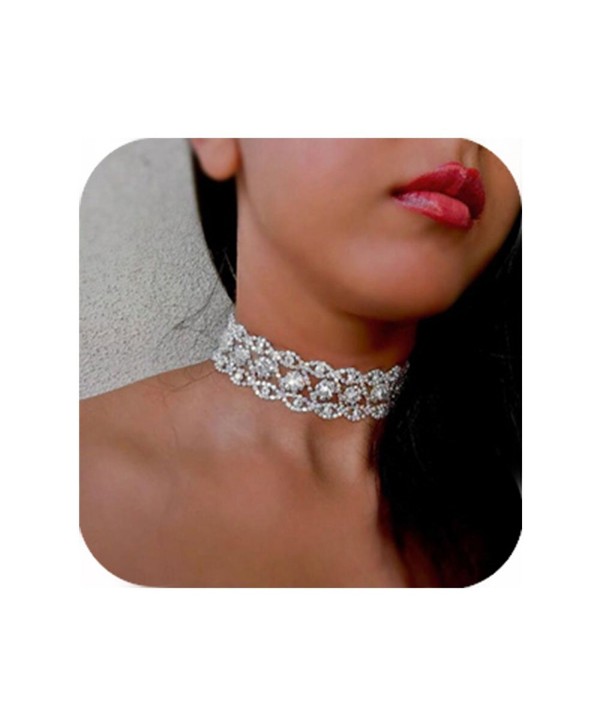 Cyntan Wide Rhinestone Choker Necklace For Women Silver Tone - Silver 1 - CX188EC4ZE7