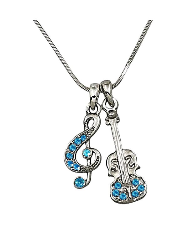 DianaL Boutique Music Treble G Clef Note and Violin Charm Pendant and Necklace Blue Crystal Fashion Jewelry - CI12FCNS6SJ