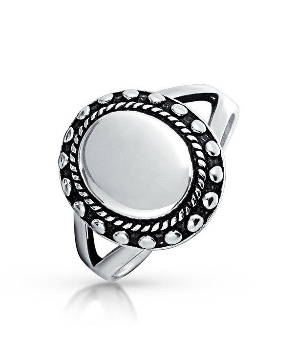 Bling Jewelry Oval Beaded Halo Double Shank Sterling Silver Signet Ring - CK11593X3S1