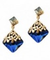 Navachi 18k Gold Plated Crystal Flower Leaves Square Zircon Drop Dangle Earrings - Blue - CF11UJXLUZJ
