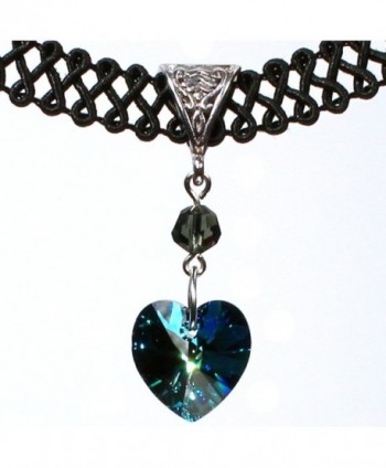 Twilight's Fancy 14mm Swarovski Crystal Heart Pendant Choker Necklace - Bermuda Blue - CT11TLHWPN5