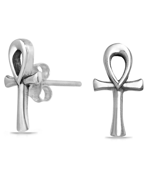 Bling Jewelry Ankh Cross Stud earrings 925 Sterling Silver 13mm - CK11BRAPFSP