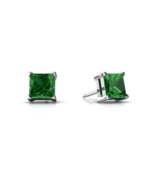 Solitaire Stud Post Earring Princess Cut Square Simulated Green Emerald 925 Sterling Silver - CR12MAY3P8F