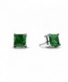 Solitaire Stud Post Earring Princess Cut Square Simulated Green Emerald 925 Sterling Silver - CR12MAY3P8F