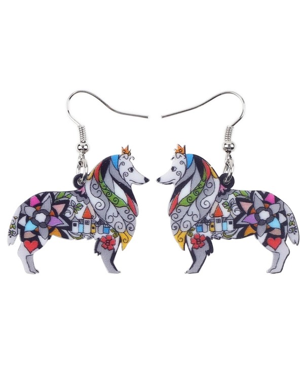 BONSNY Dog Collection Border ROUGH COLLIE Statement Acrylic Pop-Art Long Drop Dangle Women Earrings - Grey - CE12OCJTIQJ