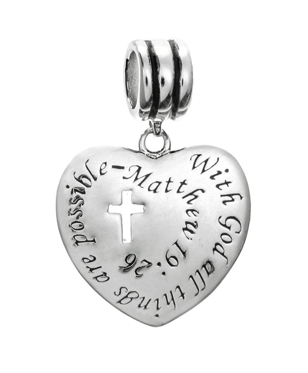 Sterling Silver Christian Cross With God All Things Are Possible European Style Dangle Bead Charm - C8127AL42VP