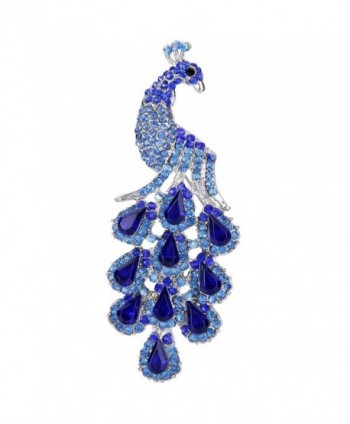 EVER FAITH Rebirth Peacock Teardrop Silver-Tone Brooch Pendant Blue Austrian Crystal - CY11EZSHG11