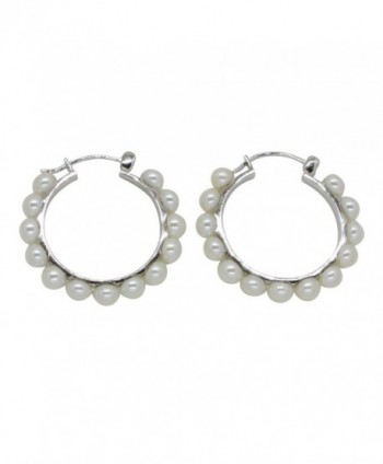 Sterling Silver Cultured Freshwater Pearl Hoop Earrings w/ Click-Down Clasp- 1.2 in (30mm Diam) - CP12HPVVANX