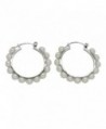 Sterling Silver Cultured Freshwater Pearl Hoop Earrings w/ Click-Down Clasp- 1.2 in (30mm Diam) - CP12HPVVANX