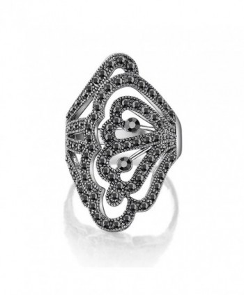 Dnswez Vintage Black Marcasites Butterfly Filigree Chunky Statement Rings for Women - CT12D53HEP9