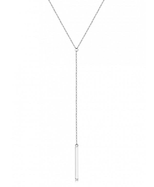 Sterling Silver Lariat Necklace- Chic Minimalist Drop Bar Y Chain Necklace for Women - C91844636XW