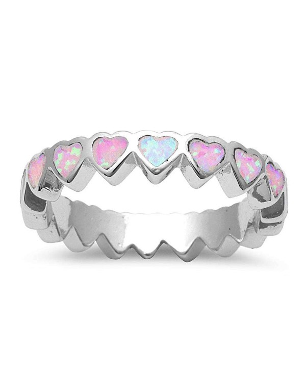 Lab Created Pink Opal Heart Band .925 Sterling Silver Ring Sizes 4-10 - CR12J5B1U7D