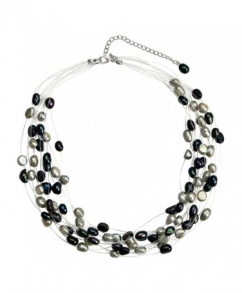 Regalia Multi Strand Baroque Multi-Black Freshwater Cultured Pearl Floating Necklace - C9183Q6WOT3