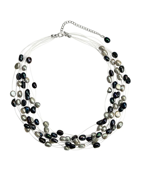 Regalia Multi Strand Baroque Multi-Black Freshwater Cultured Pearl Floating Necklace - C9183Q6WOT3