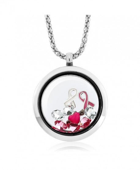 Breast Cancer Awareness Floating Ribbon Multi-Colored Crystals Locket ...
