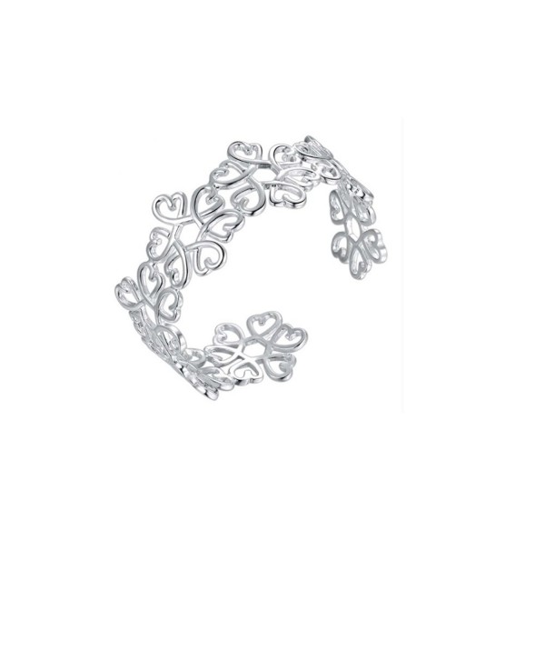 Silver Plated Hollow Filigree Heart Flower Bangle Bracelet - Mother's Day Sale - CB182OCAH27