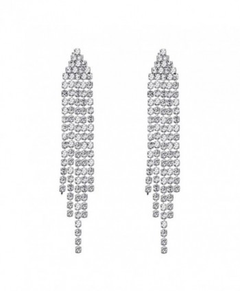SELOVO Long Chandelier Tassel Dangle Earrings Party Jewelry Clear Austrian Crystal - Silver - C012GVPBNSH