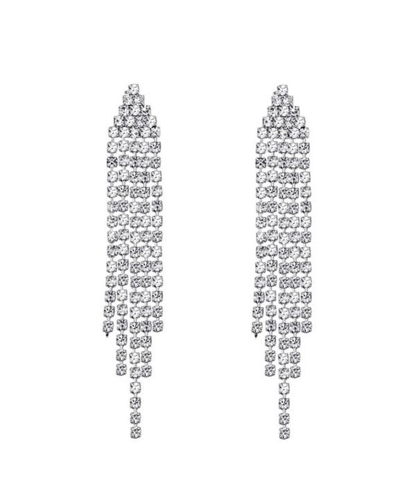 SELOVO Long Chandelier Tassel Dangle Earrings Party Jewelry Clear Austrian Crystal - Silver - C012GVPBNSH