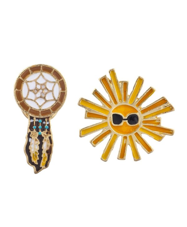 Lux Accessories Boho Dreamcatcher Sunshine Enamel Pin Brooch Set (2pc) - CD12LV4JBFP