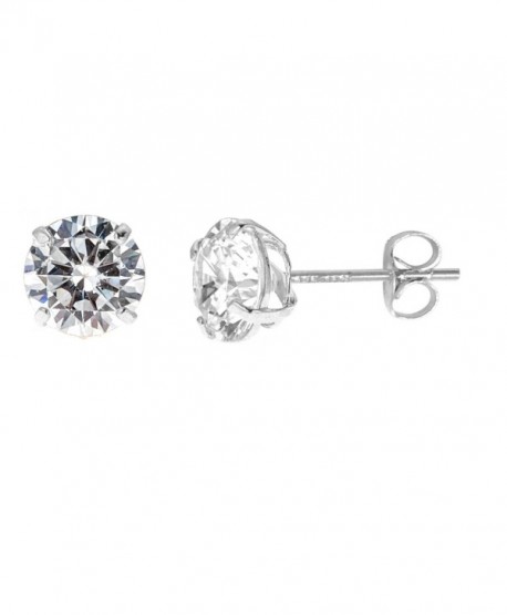 14k Solid White Gold 8mm Cubic Zirconia Stud Earrings 4ct Basket Setting - CQ119CUPPIX