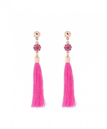 Tassel Long Earrings Drop Dangling Earrings Acrylic Beaded with Crystal Fashion Jewelry for Women - Rose red - CJ187HYTEMQ