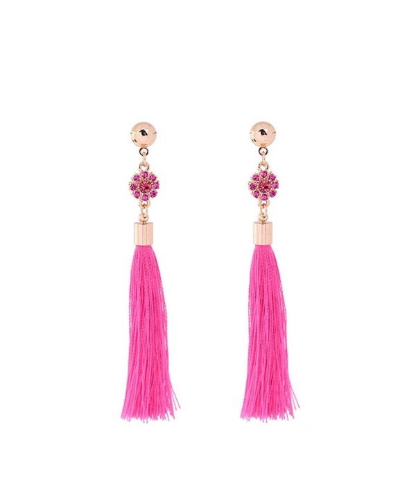 Tassel Long Earrings Drop Dangling Earrings Acrylic Beaded with Crystal Fashion Jewelry for Women - Rose red - CJ187HYTEMQ