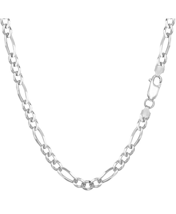Sterling Silver Rhodium Plated Figaro Chain Necklace- 3.7mm - C91150Z8Q9J