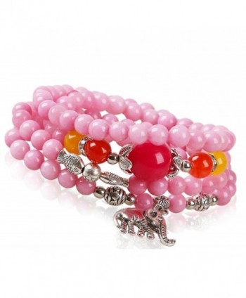 JY Jewelry Pink 108 Buddha Beads Elephant Charm Mala Lucky Wrap Bracelet - CX11X2FSHQV