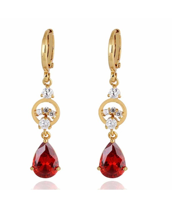 Yazilind Charming Smooth 18k Gold Plated Inlay Teardrop Cubic Zirconia Dangle Drop Earrings for Women - Red - CP11ME964CZ