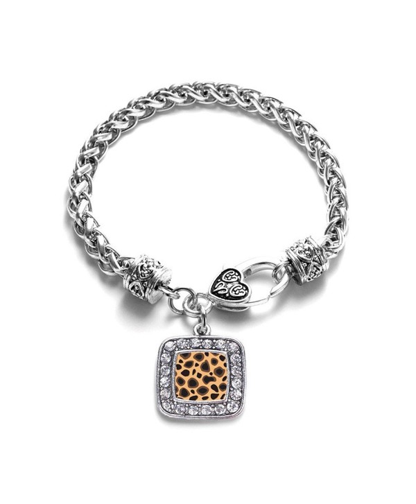 Leopard Print Animal Pattern Classic Silver Plated Square Crystal Charm Bracelet - CV11MV40FIR