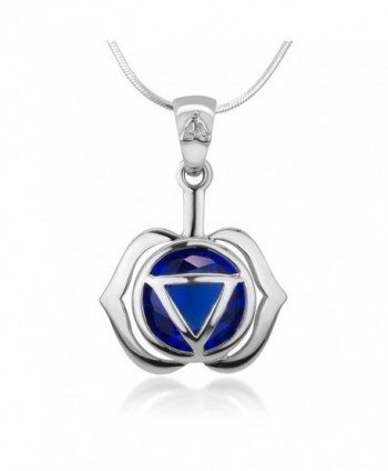 Sterling Silver Ajna Third Eye Chakra Reiki Kundalini Symbol Navy Blue Glass Pendant Necklace 18" - C012O2J6MX3