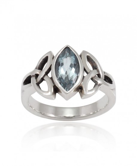 925 Sterling Silver Triquetra Celtic Knot 12mm Genuine Blue Topaz Band Ring - Nickel Free - CV126GZ5OBT