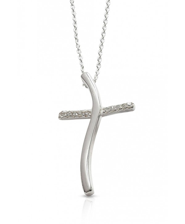 Christian Gifts - Confirmation Gifts - Sterling Silver & CZ Wavy Cross Pendant - CF1158DT3EZ