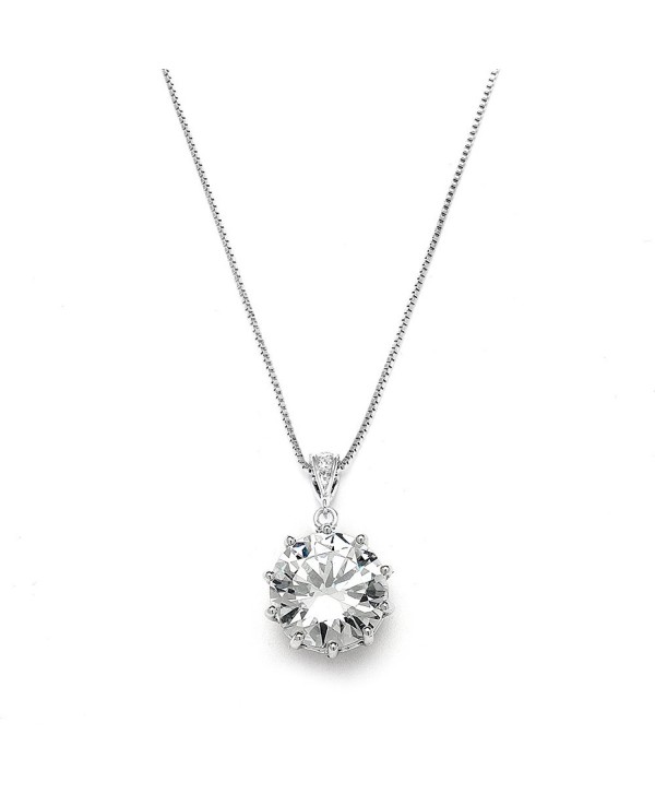 Mariell Dramatic 5 Ct. Round-Cut CZ Solitaire Pendant Necklace - Ideal for Brides or Bridesmaids Gift - CF122R4T6ML