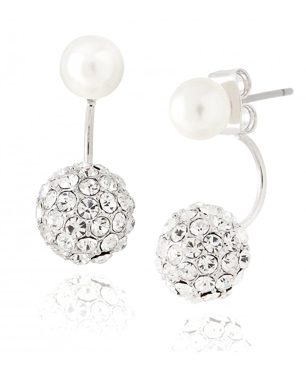 Front Back Earrings with Simulated Cream Pearl and Crystal Ball by Lovey Lovey - CM11XRYS3HP