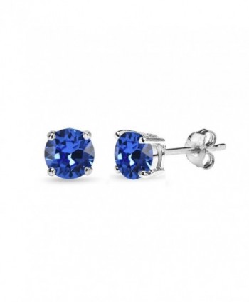 Sterling Silver 5mm Round Prong-set Stud Earrings created with Swarovski Crystals - September - Blue - CF185WCHH4C