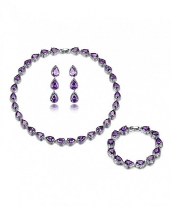 GULICX Silver Plated Base Wedding Party Amethyst-Color Jewelry Set Bracelet Necklace Earrings Women - CN12N5OJWLH