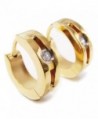 Pair Stainless Steel Gold Color Hoop Earrings 1 Cubic Zirconia - CW11BWM29RT