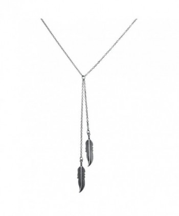 Lux Accessories Boho Burnished Silvertone Feather Lariat Sexy-Y Necklace - CO12MS39FYP